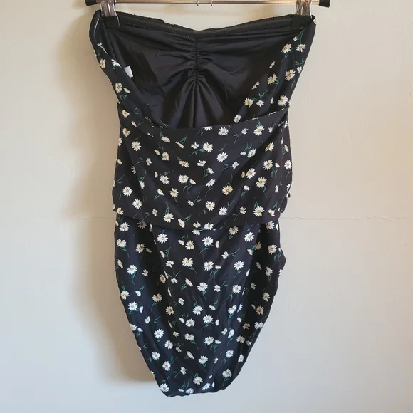 Onia One Piece Swim Suit XS White Black Floral Strapless - Picture 8 of 9